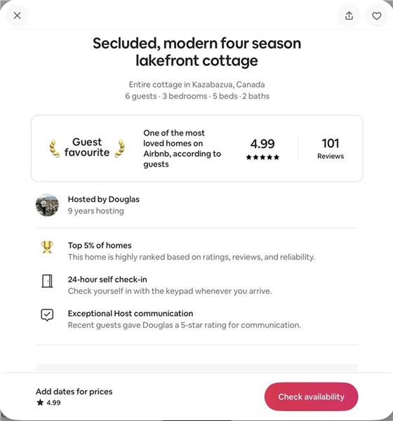 Stylish and secluded four-season lakefront cottage