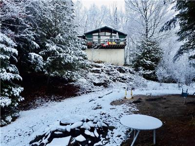 Magical winter wonderland and beautiful summer paradise. Lakefront property with trail and gardens.